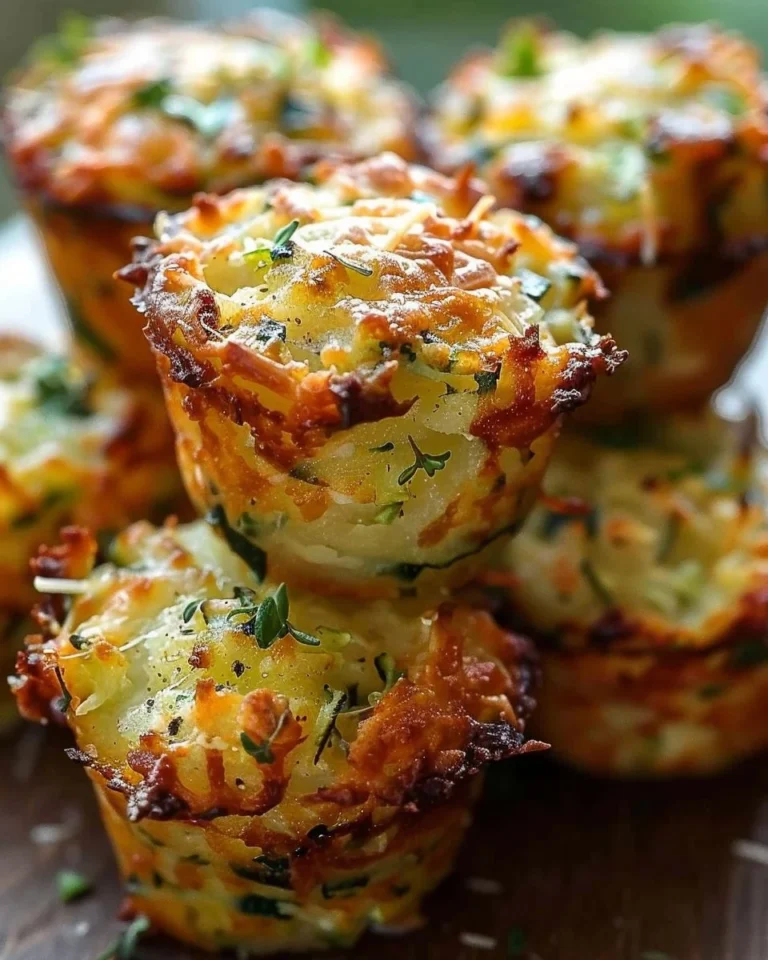 Crispy Parmesan zucchini and potato muffins on a wooden table.