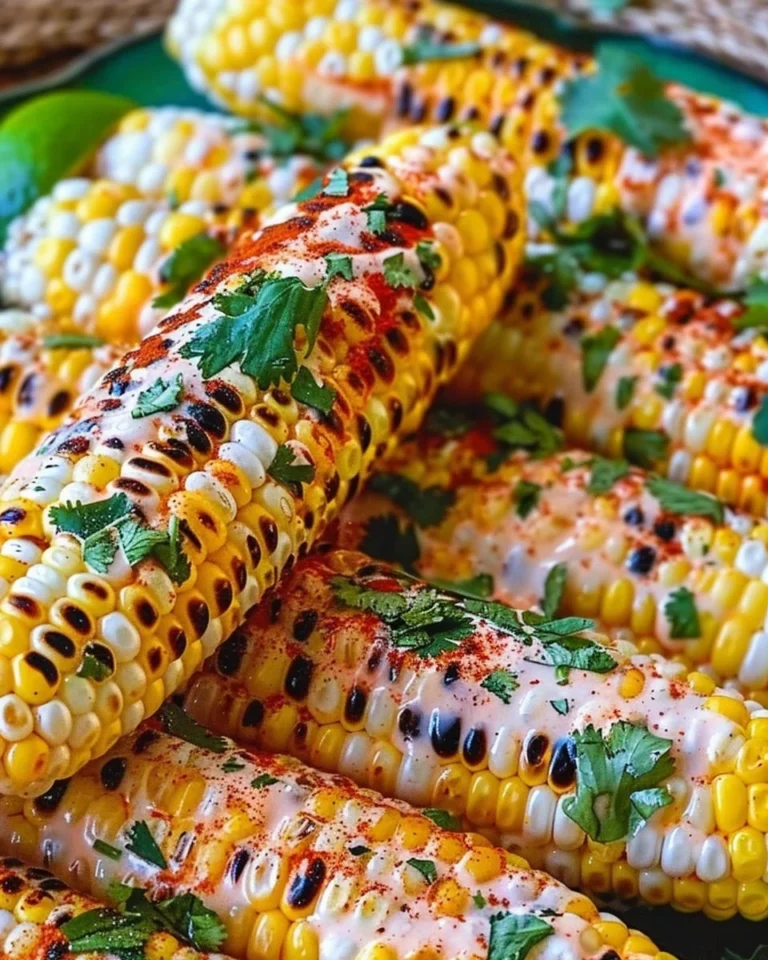 Delicious elotes, Mexican street corn topped with cheese and spices.
