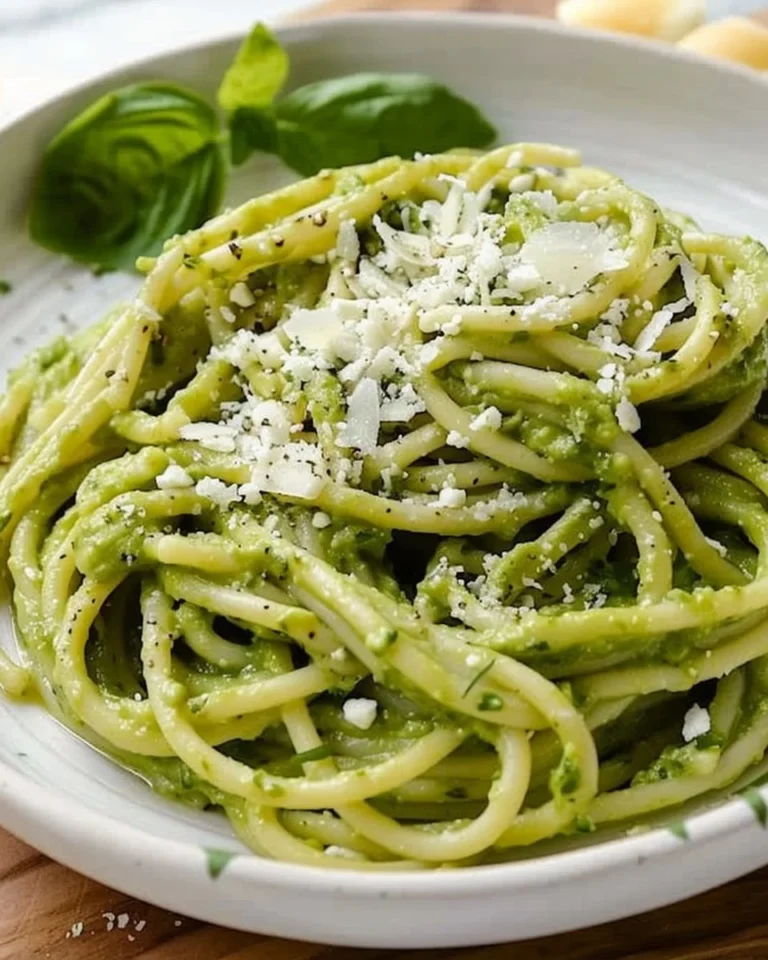 Plate of Green Spaghetti with fresh herbs and vegetables