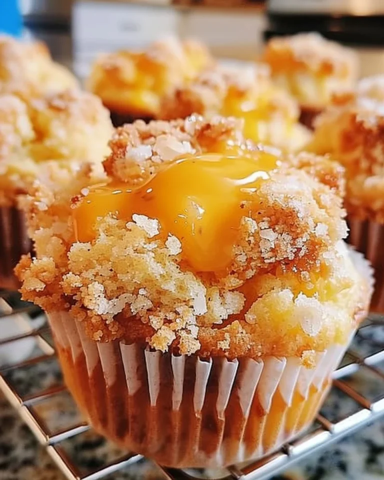 Delicious homemade peach cobbler muffins fresh out of the oven