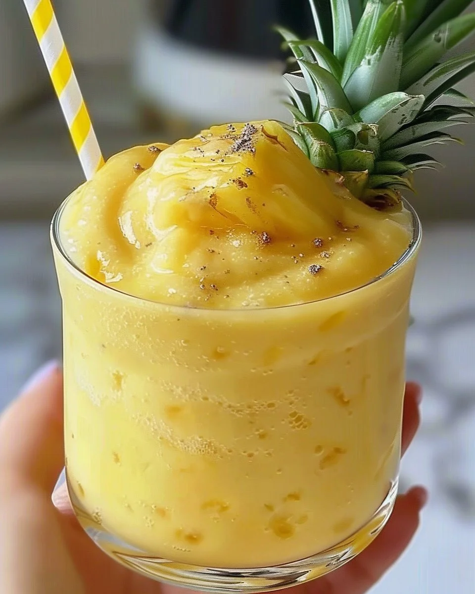 Delicious homemade pineapple smoothie in a glass with fresh fruit