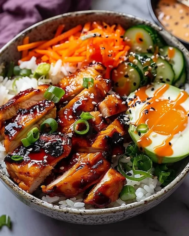 Delicious Korean BBQ Chicken Bowl served with rice and vegetables