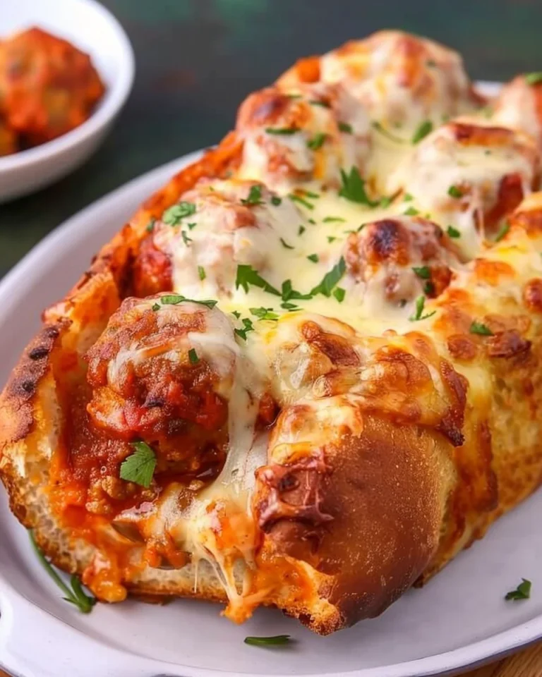 Cheesy meatball sub bubble bake with meatballs and marinara sauce