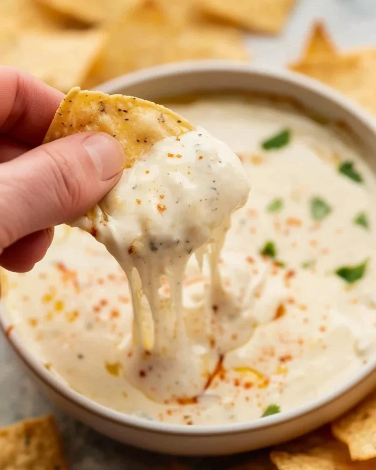 Creamy Mexican white cheese dip served with tortilla chips