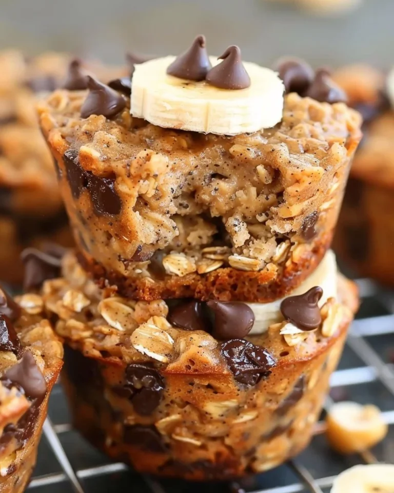 Peanut Butter Banana Baked Oatmeal Cups on a plate garnished with banana slices