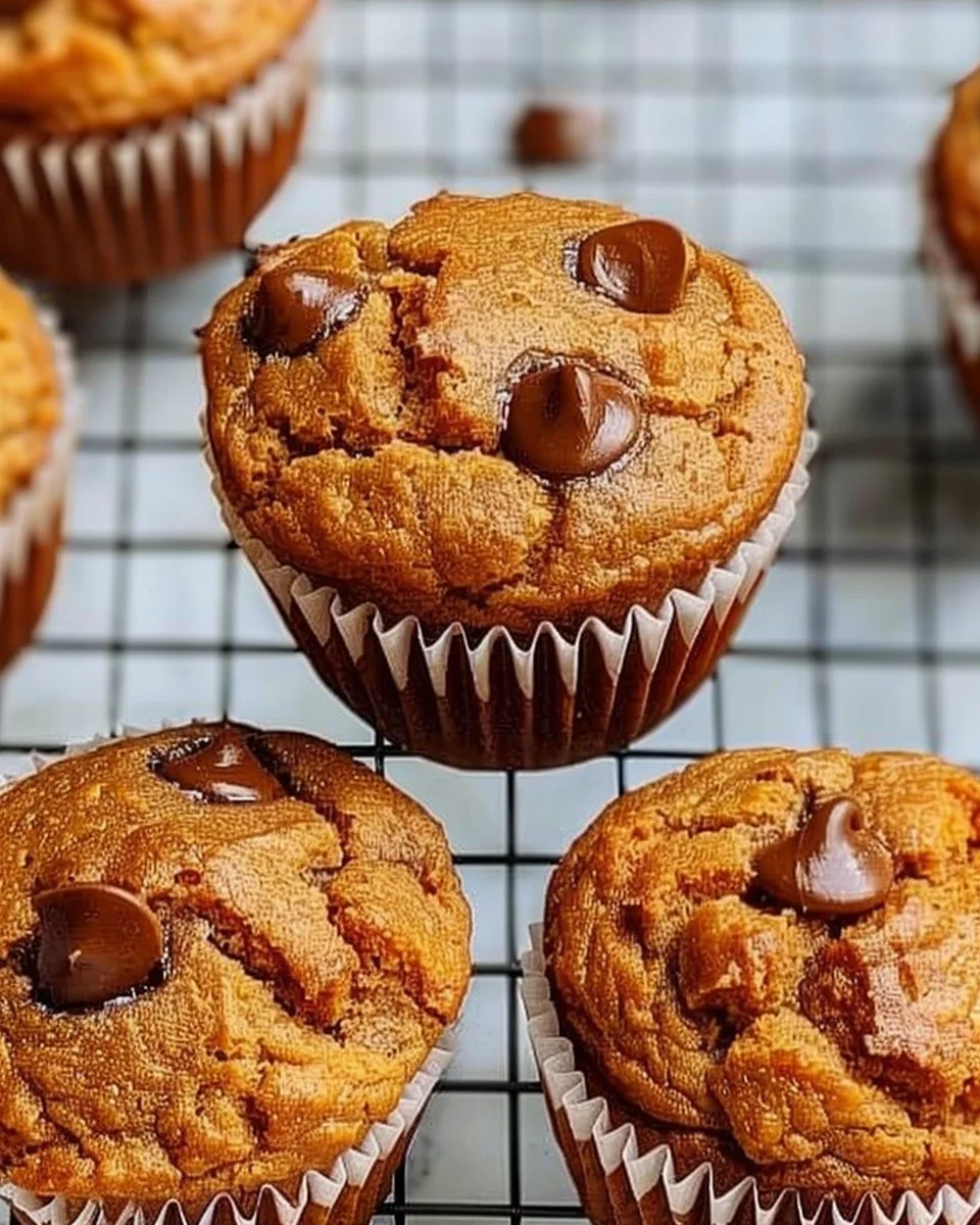 Flourless peanut butter sweet potato muffins on a wooden table