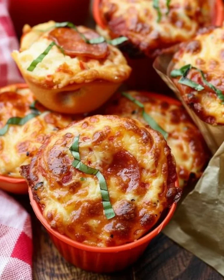 Freshly baked Pizza Muffins topped with cheese and pepperoni
