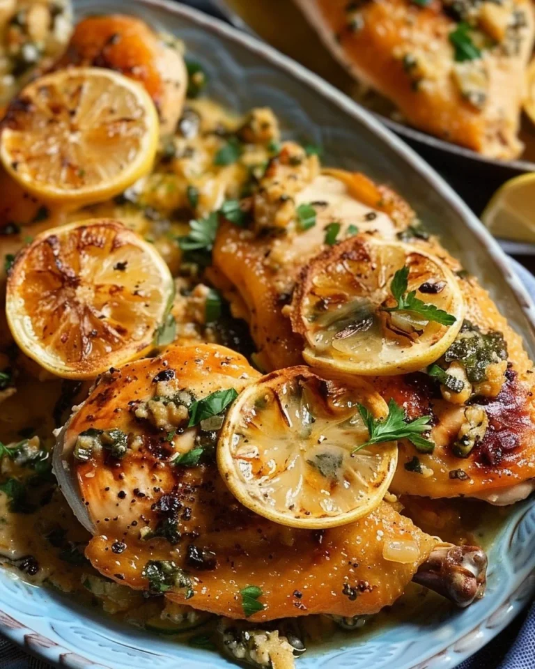 Delicious Roasted Chicken Piccata served with lemon and capers