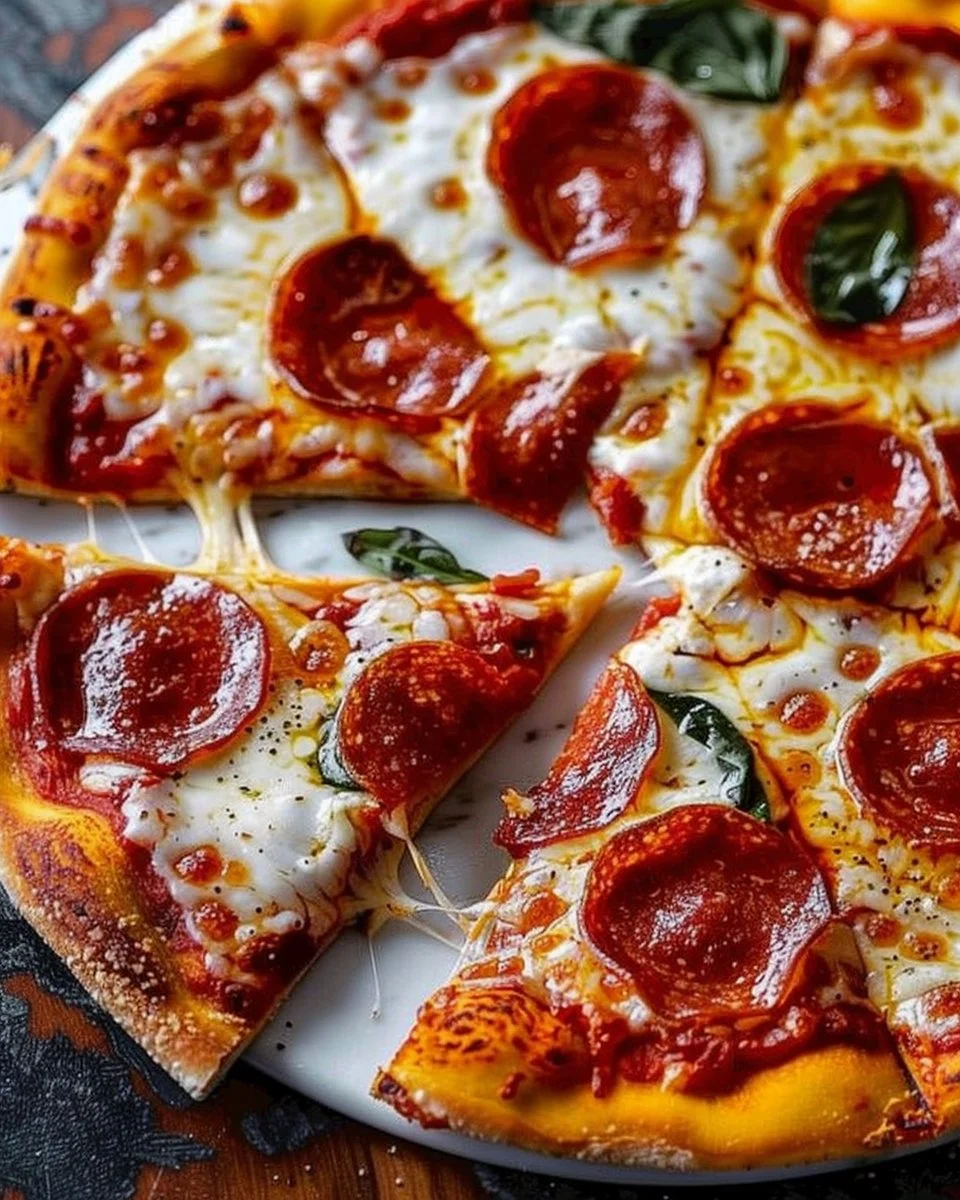 Delicious small personal pizza topped with fresh ingredients