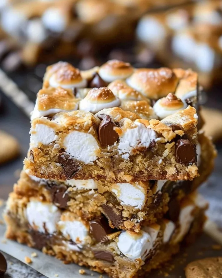 Delicious S'mores Cookie Bars with chocolate and marshmallows