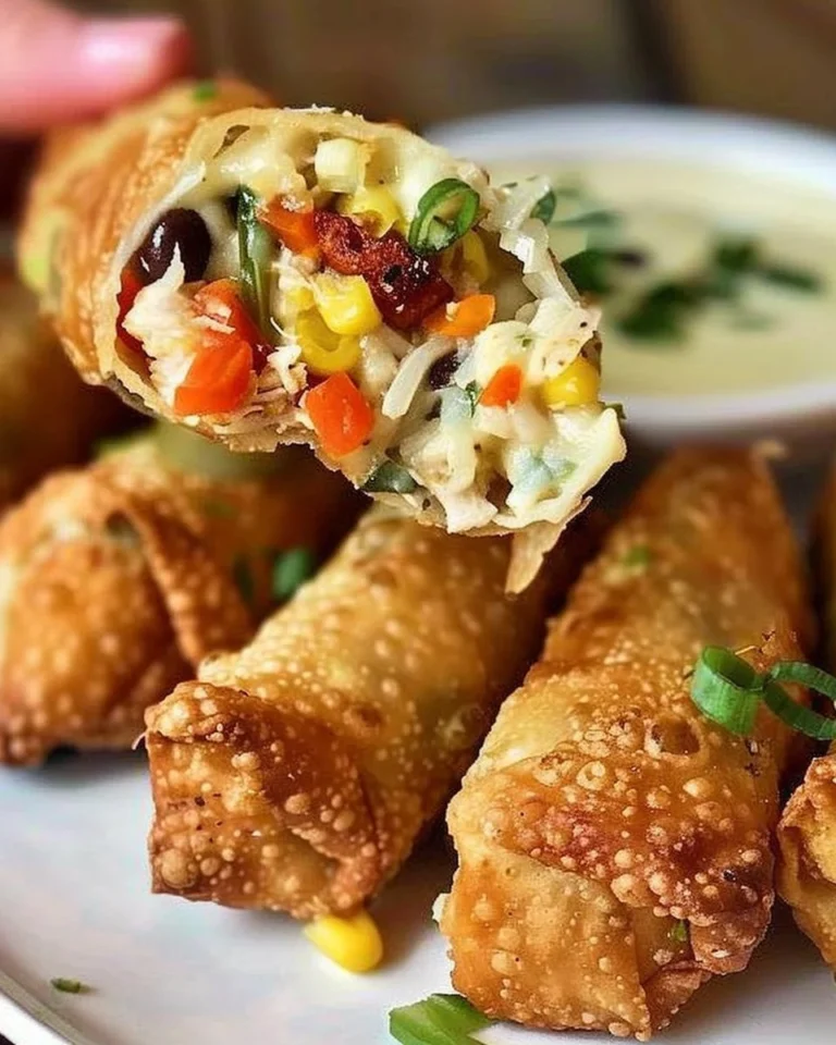 Plate of crispy Southwest Chicken Egg Rolls with dipping sauce