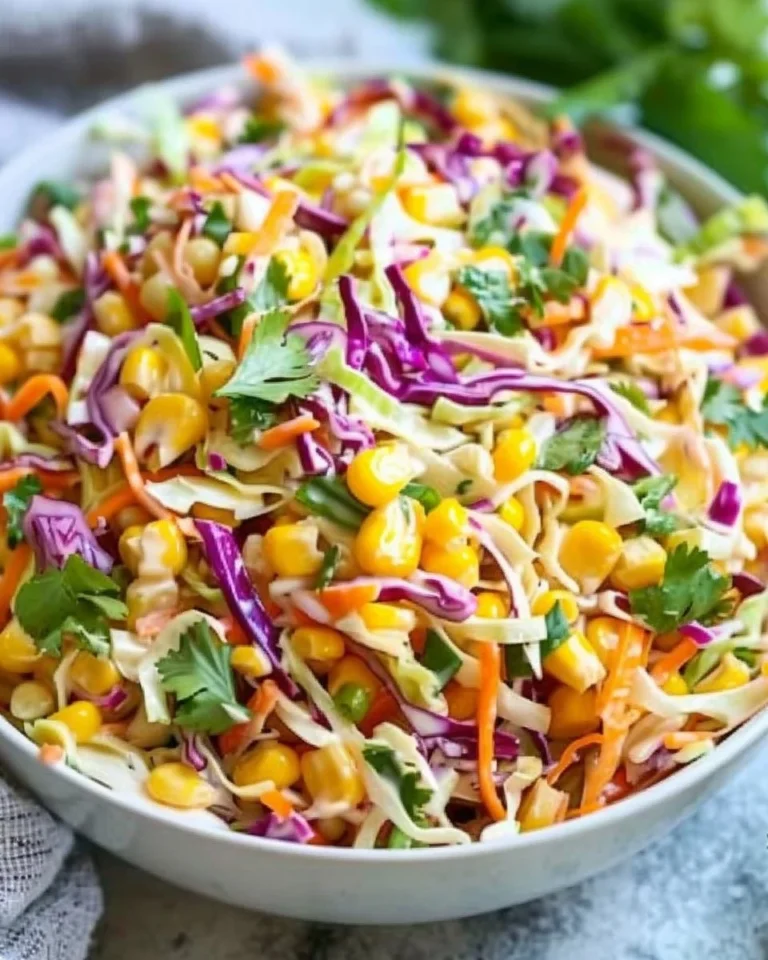 Spicy corn slaw in a bowl, ready to serve at a summer picnic.