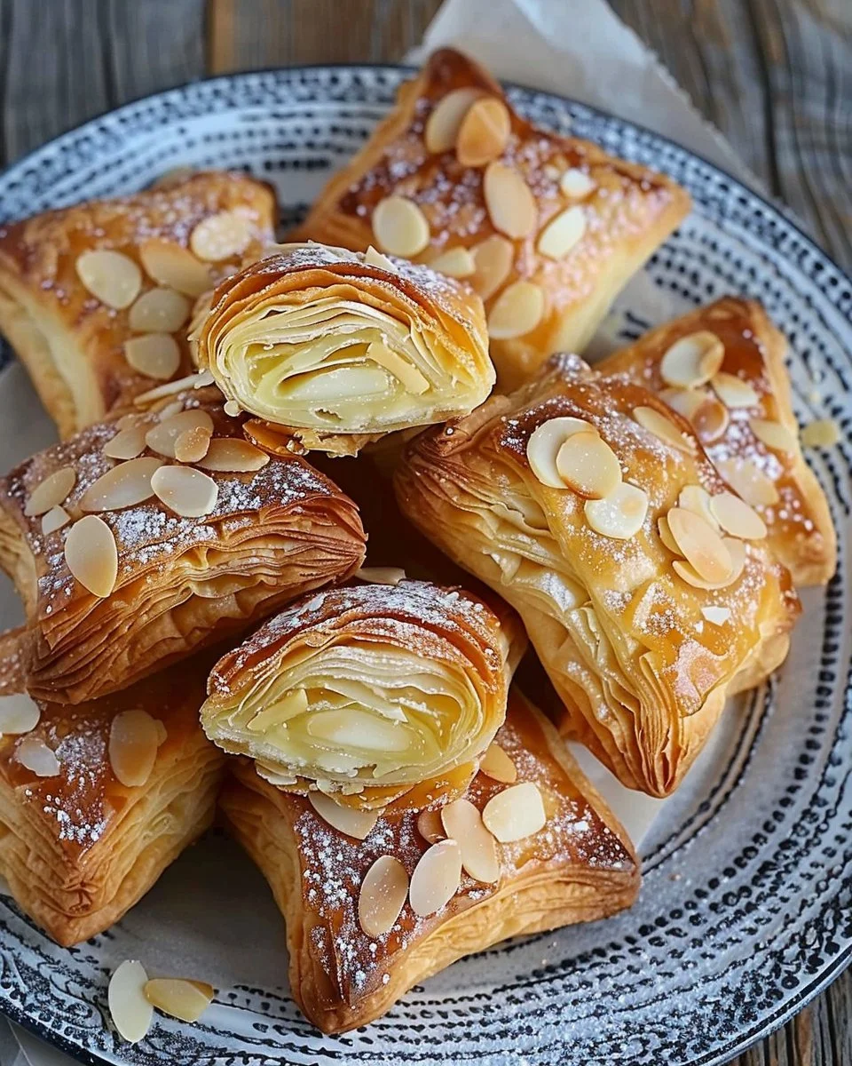 Delicious sweet almond pastries with a golden flaky crust and almond filling