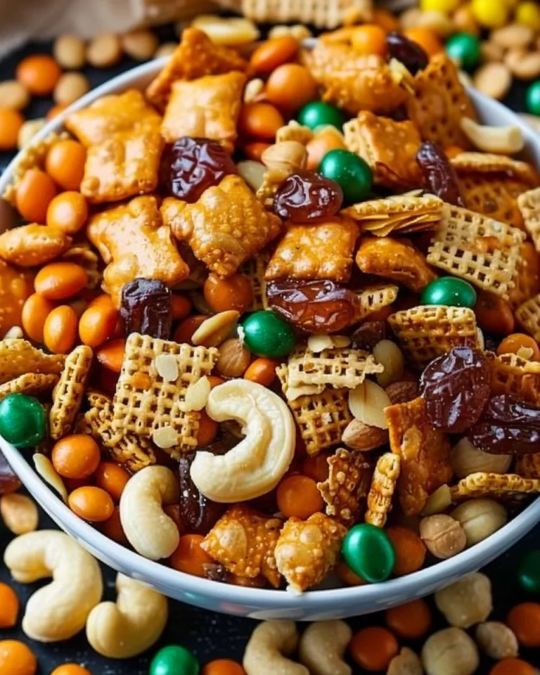 Sweet and salty snack mix recipe with nuts, chocolate, and pretzels.