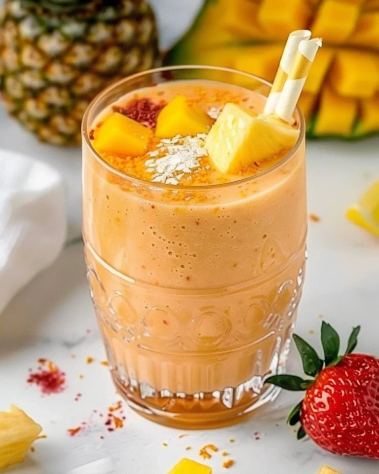 Tropical smoothie with vibrant fruits for sunrise and sunset enjoyment