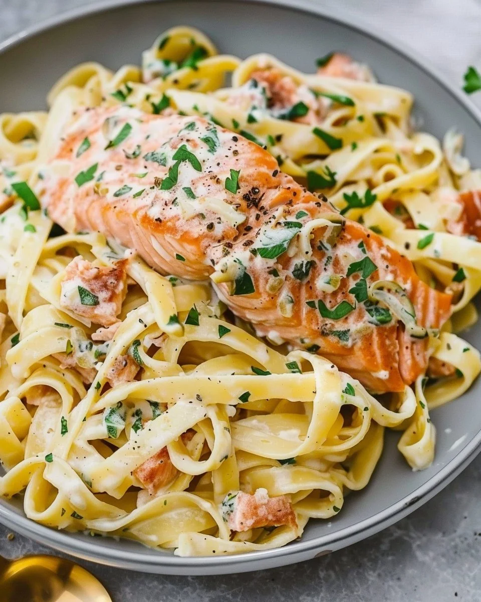 Tuscan Salmon Fettuccini Alfredo