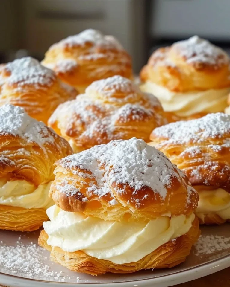 Golden Vanilla Cream Puffs filled with rich vanilla cream and topped with a golden crust