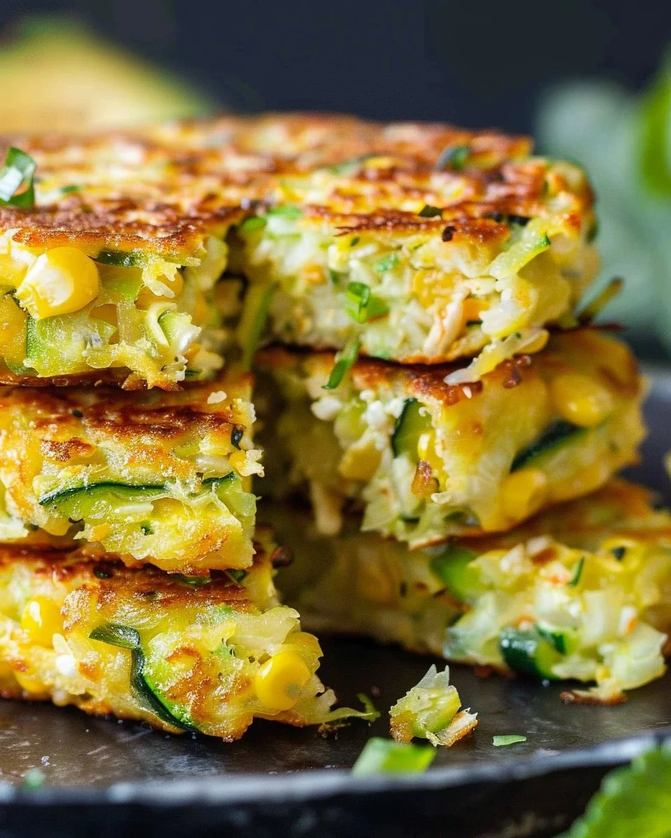 Plate of crispy zucchini corn fritters served as a tasty appetizer.