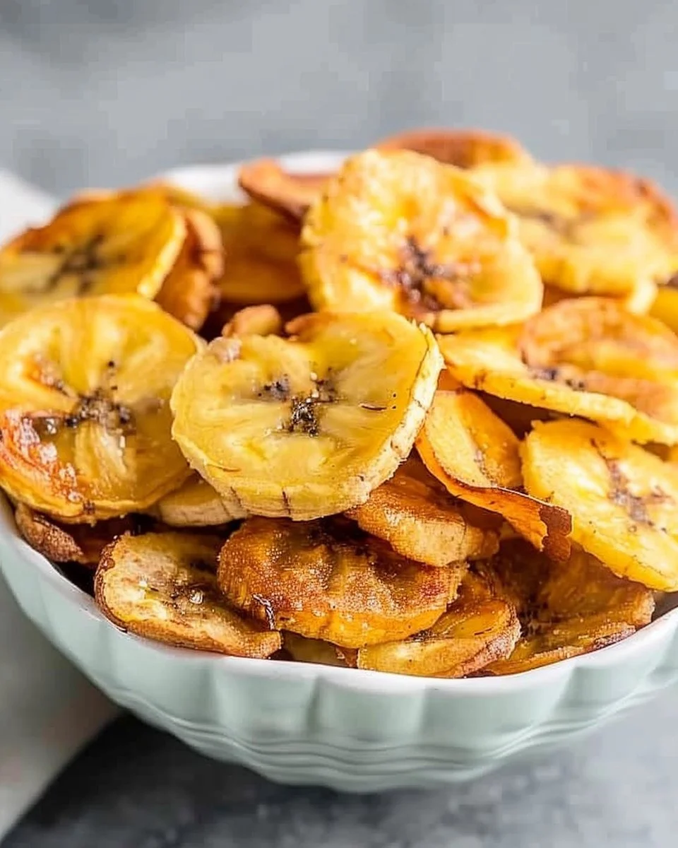 Crispy air fryer banana chips served in a bowl