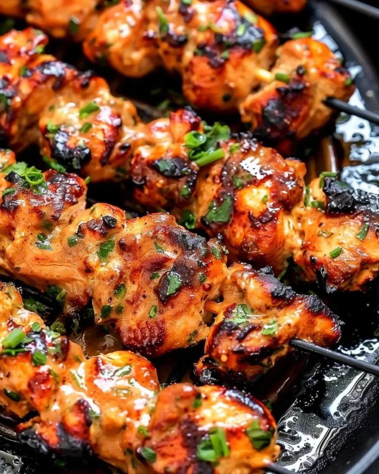 Delicious Air Fryer Bang Bang Chicken Skewers ready to enjoy.