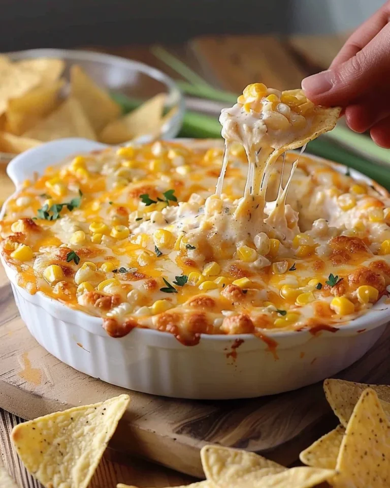 Cheesy Mexican Corn Dip served in a bowl with tortilla chips
