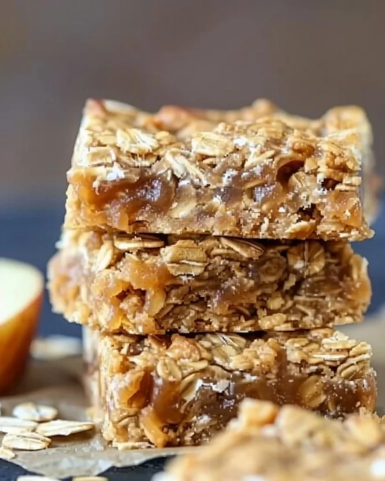Chewy apple oatmeal bars fresh out of the oven, healthy snack option.