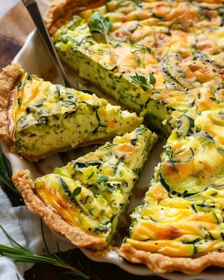 Delicious cottage cheese zucchini quiche freshly baked and served