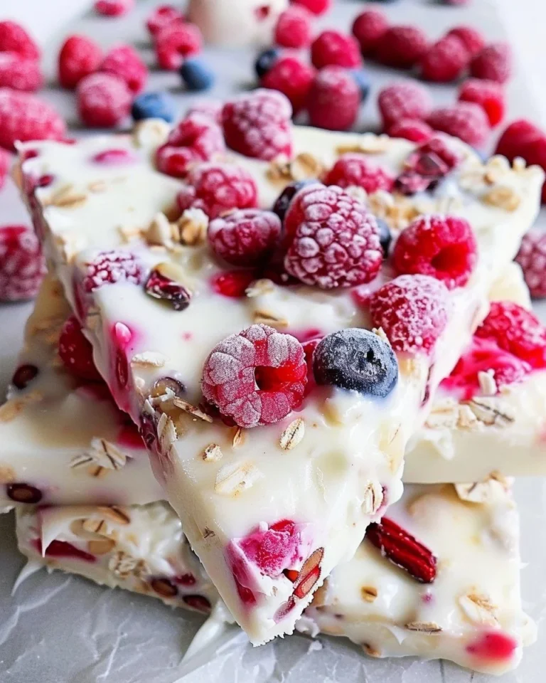 Homemade frozen yogurt bark topped with fruits and nuts