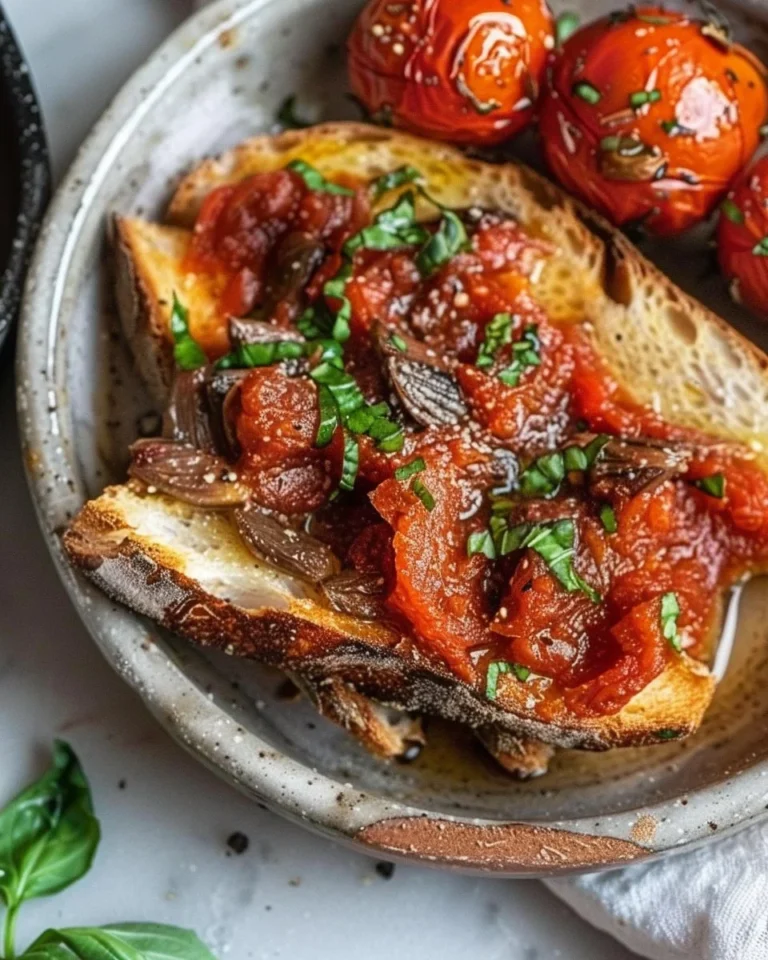 Garlic Confit Pan Con Tomate topped with Anchovies, a savory culinary delight