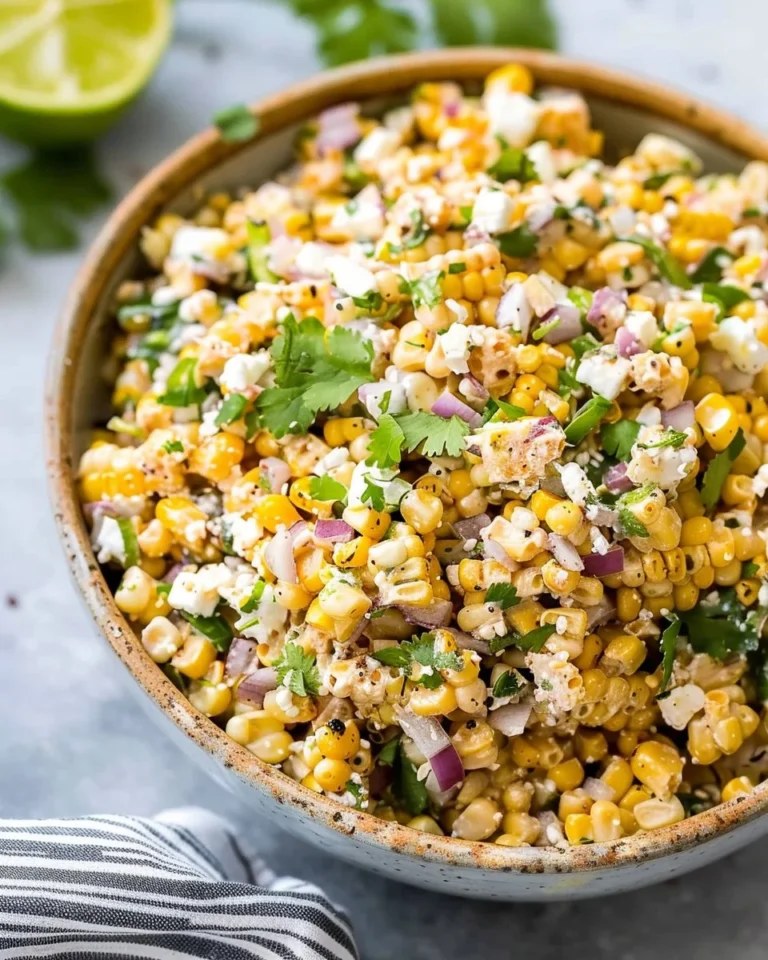 Healthy Mexican street corn salad with fresh ingredients and vibrant colors.