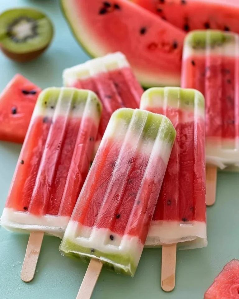 Refreshing Kiwi and Watermelon ice pops, a perfect summer treat.