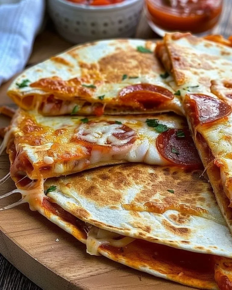 Pepperoni pizza quesadillas with cheese and crispy edges