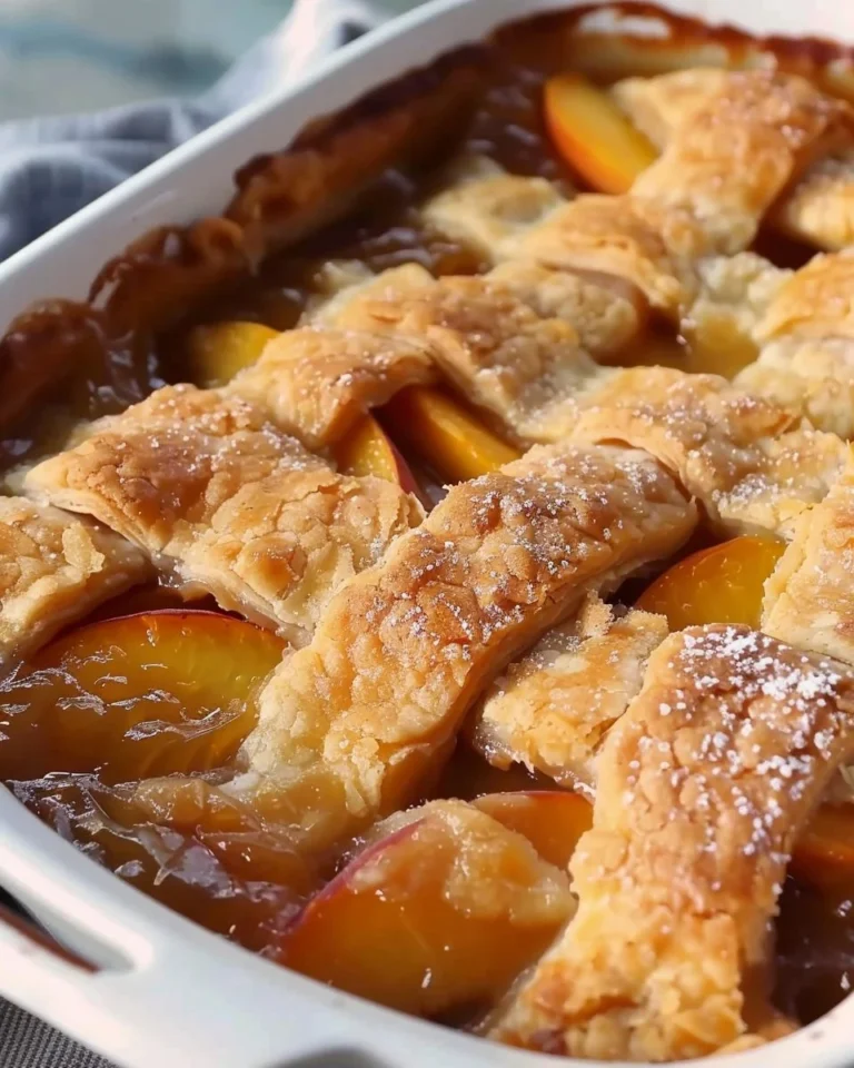 Delicious Southern Peach Cobbler served warm with ice cream