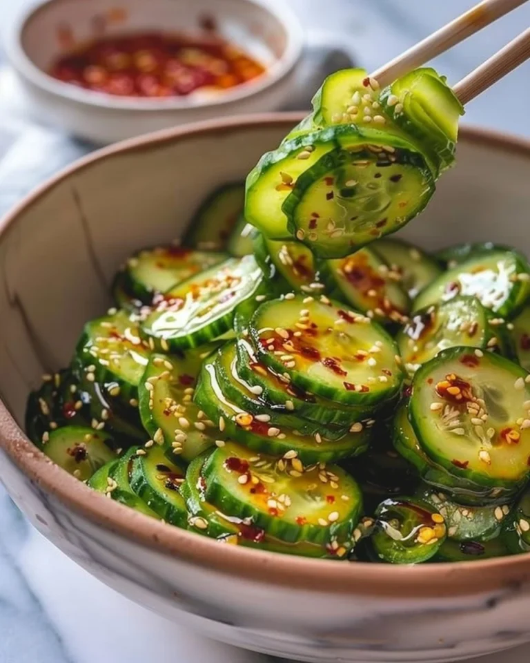 Bowl of Spicy Asian Cucumber Salad with fresh ingredients