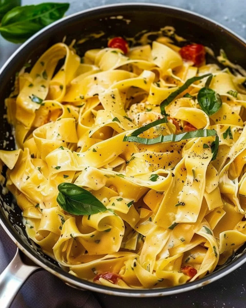 Summer Pappardelle with Basil Cream Sauce
