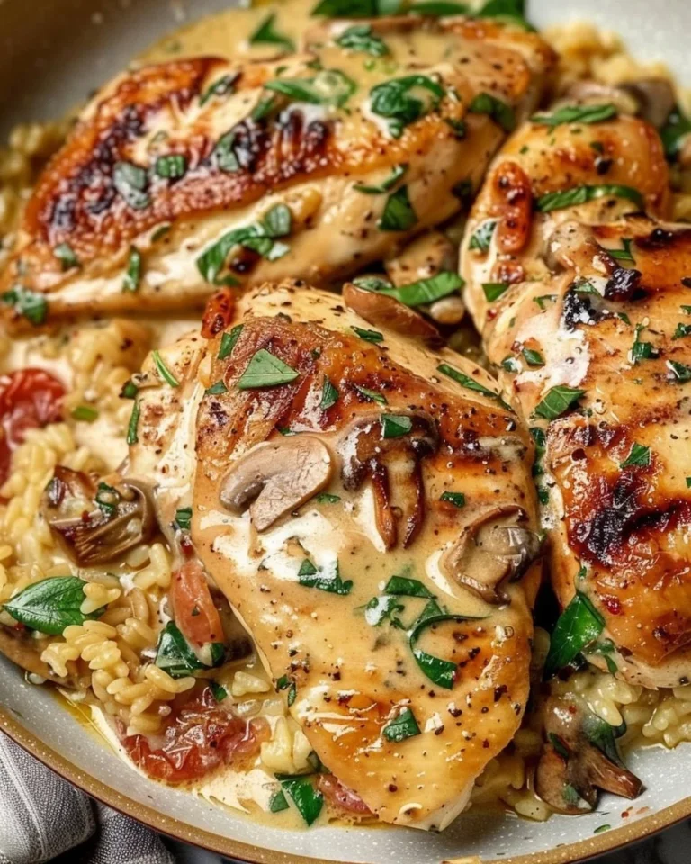 Delicious plate of Tuscan Chicken with herbs and sun-dried tomatoes