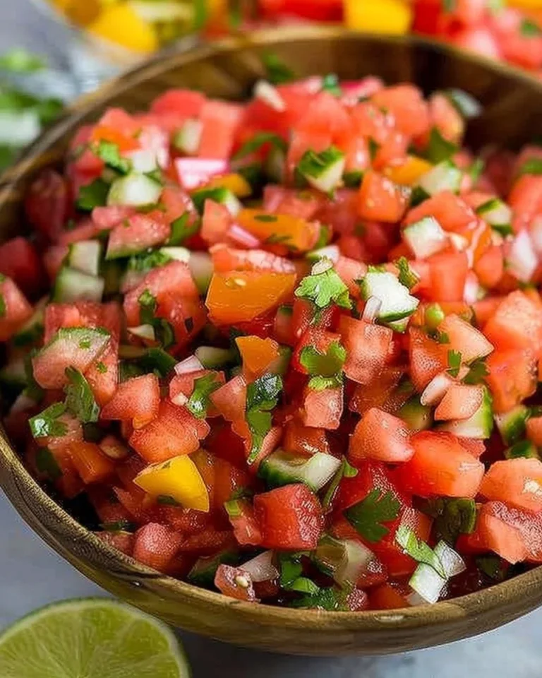 Fresh Watermelon Salsa with diced watermelon and herbs served in a bowl