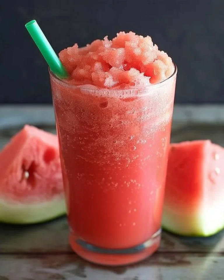 Delicious homemade watermelon slushie in a glass with ice