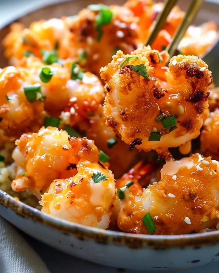 Crispy Bang Bang Shrimp cooked in an air fryer with a spicy sauce