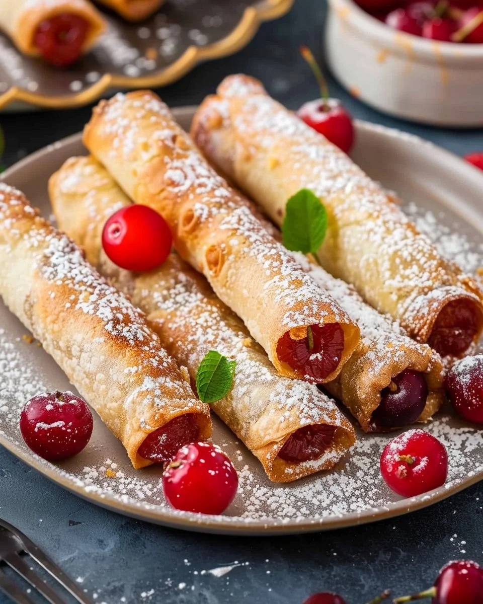 Crispy air fryer cherry pie taquitos served on a plate