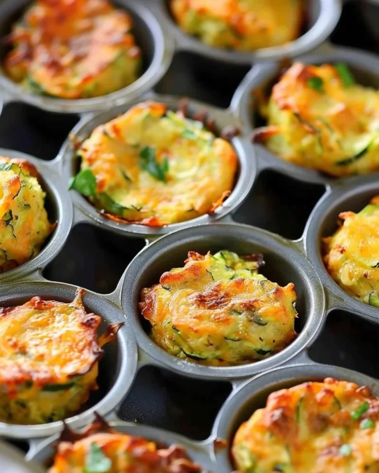 Baked zucchini tots topped with melted cheese, served on a plate.