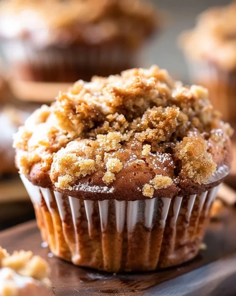 Freshly baked coffee cake muffins with a crumbly topping, perfect for breakfast.