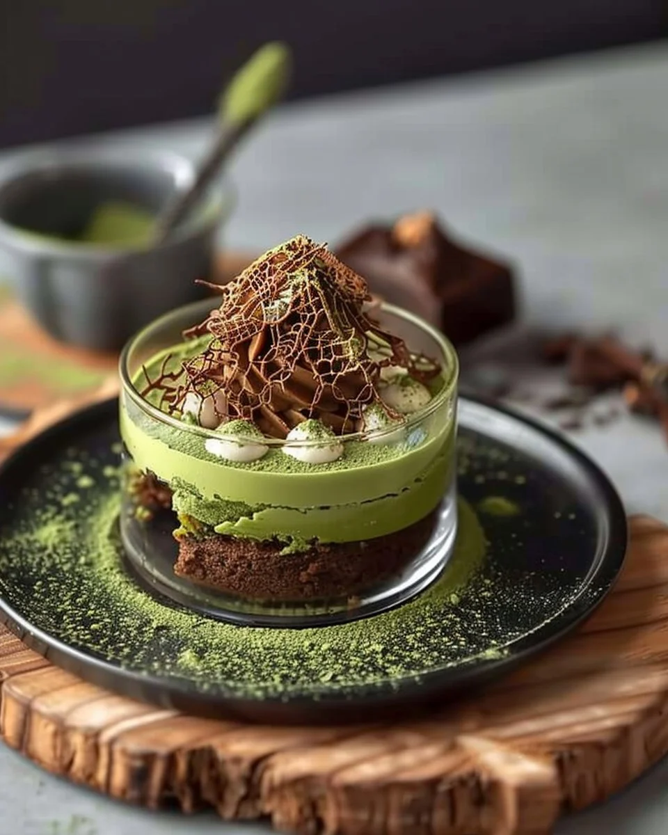 Delicious chocolate dessert with matcha twist in Dubai