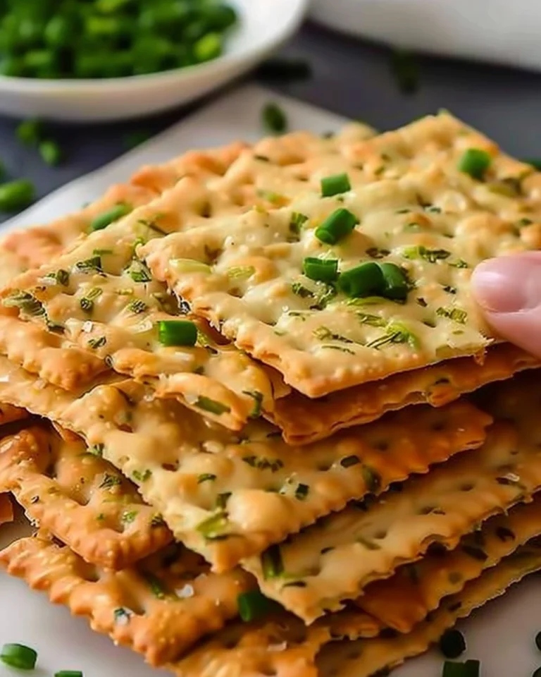 Bowl of homemade green onion crackers served with dip