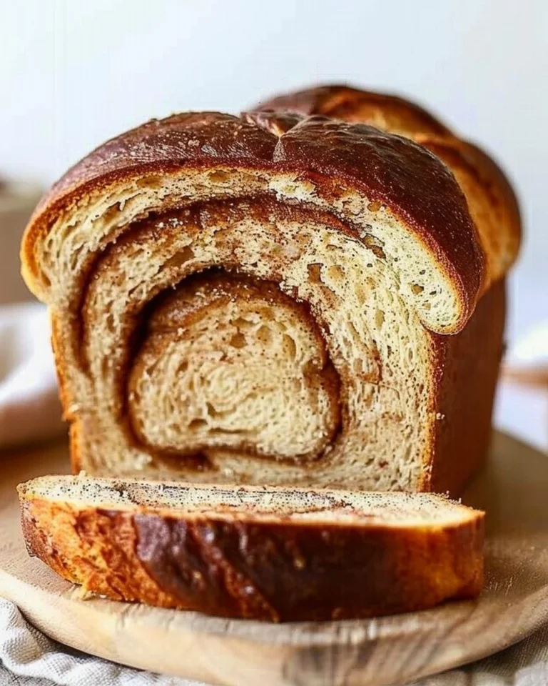 Loaf of homemade yeast-raised cinnamon swirl bread freshly baked