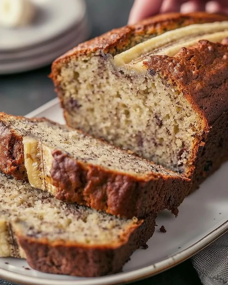 Sliced banana bread recipe by Ina Garten, showcasing a moist and flavorful loaf.