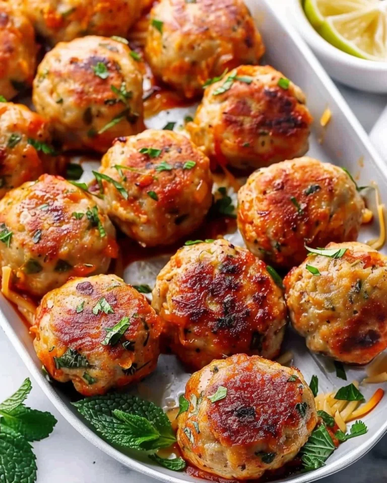 Mediterranean-Style chicken meatballs served with fresh herbs and sauce
