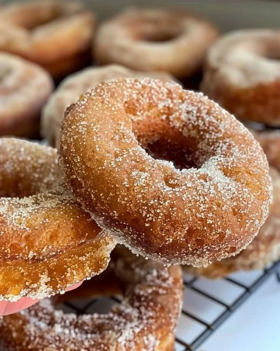 Freshly baked Apple Cider Donuts dusted with cinnamon sugar