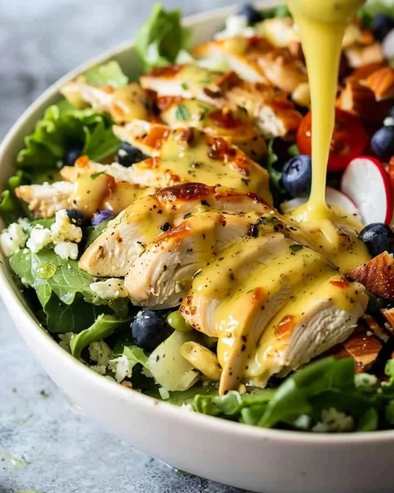 Delicious Honey Mustard Chicken Salad with fresh greens and vibrant dressing